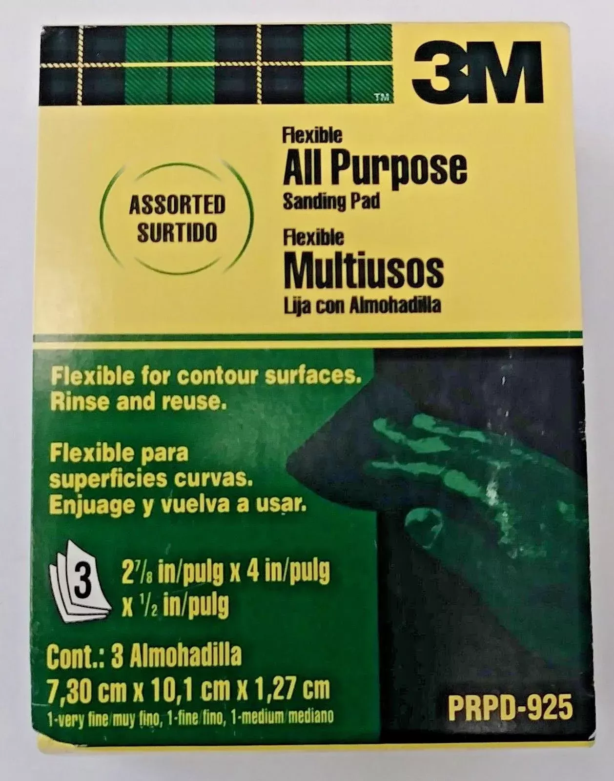 3M PRPD-925 Flexible All Purpose Assorted Sanding Pads 2-7/8" x 4" x 1/2" USA