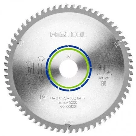 Aluminium / Plastic Cutting Saw Blade 216mm x 2.3 x 30mm x 64T 500122 by Festool