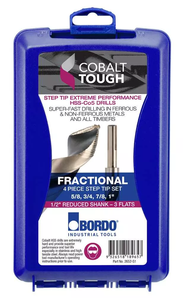 Bordo 5/8-1" 4 Piece HSS-Co5 (Cobalt) 1/2” Reduced Shank Step Tip Drill Set 2652-S1