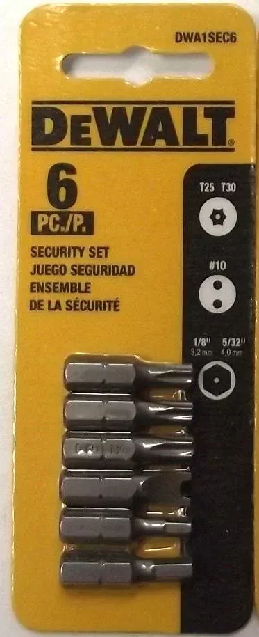DEWALT DWA1SEC6 6pc. Security Bit Set Tamper-proof Torx And Hex Bits