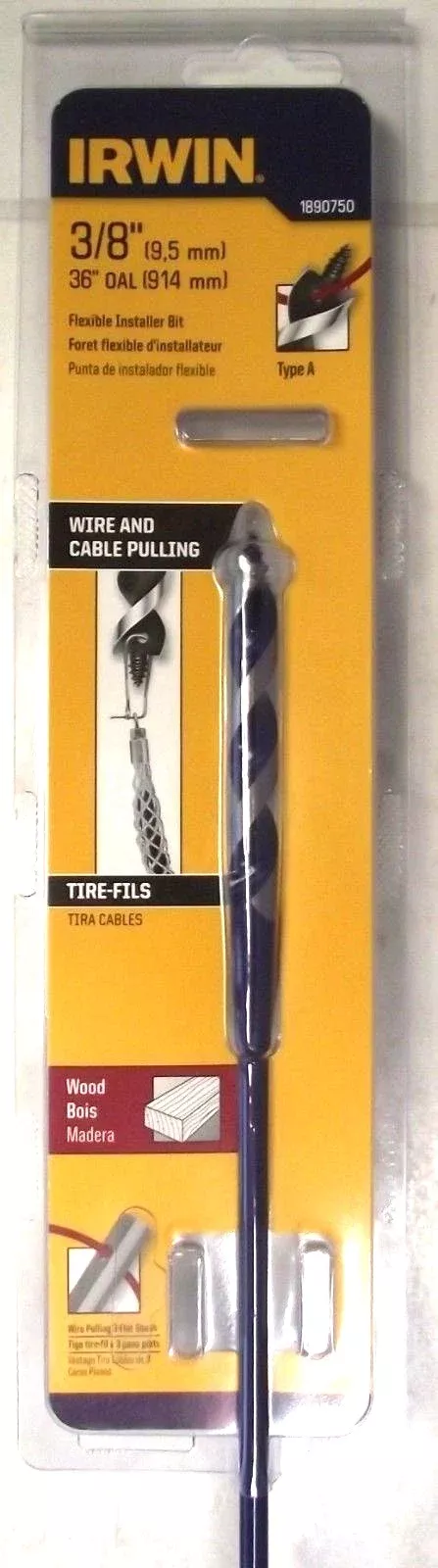 IRWIN 1890750 3/8" x 36" Flexible Installer Drill Bit With Screw Tip