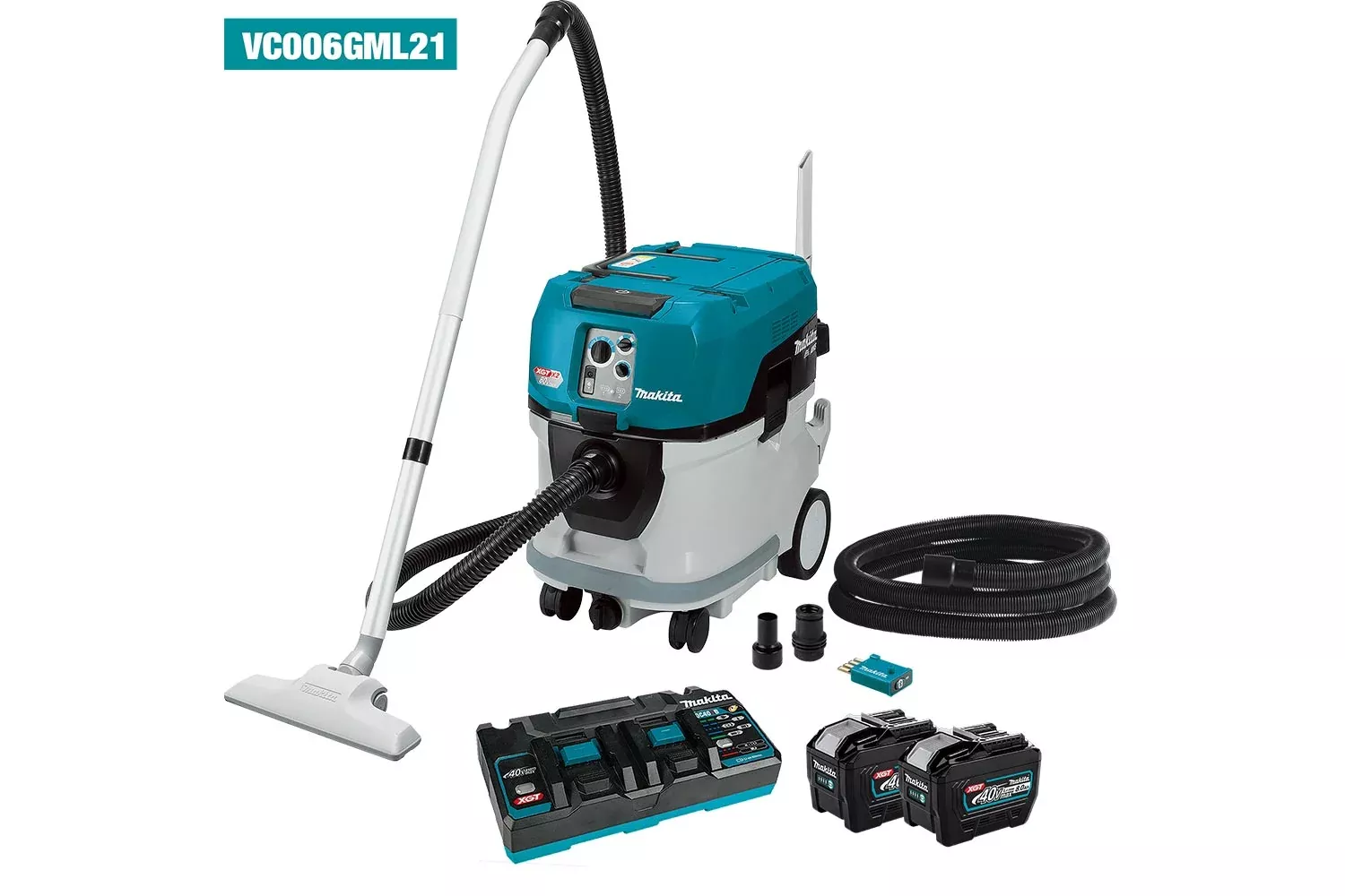 Makita 80Vmax (40Vx2) Aws Brushless 40 Litre Wet & Dry HEPA Vacuum 8.0Ah Combo Kit