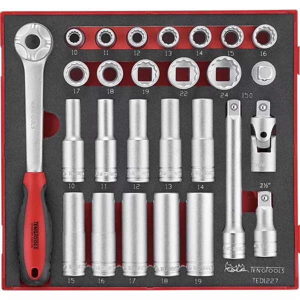 Teng 27Pc 1/2in Dr. Skt & Acc Set 10-24mm - Ted-Tray