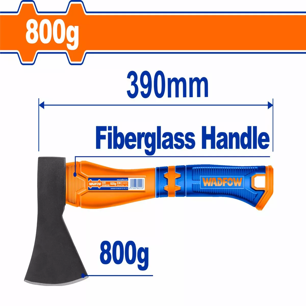 WADFOW Axe 800 g handle length 390 mm with fiber handle-WHM6308